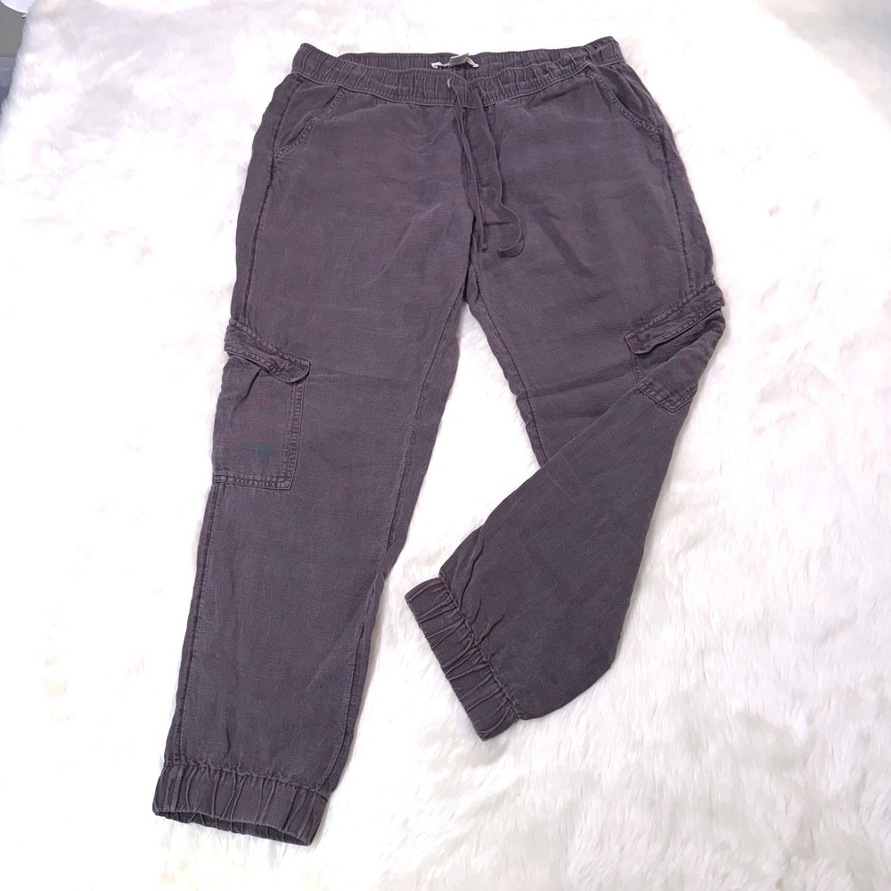 C&C California Jogger Pants Womens Large Gray Linen Lyocell Blend‎ Drawstring